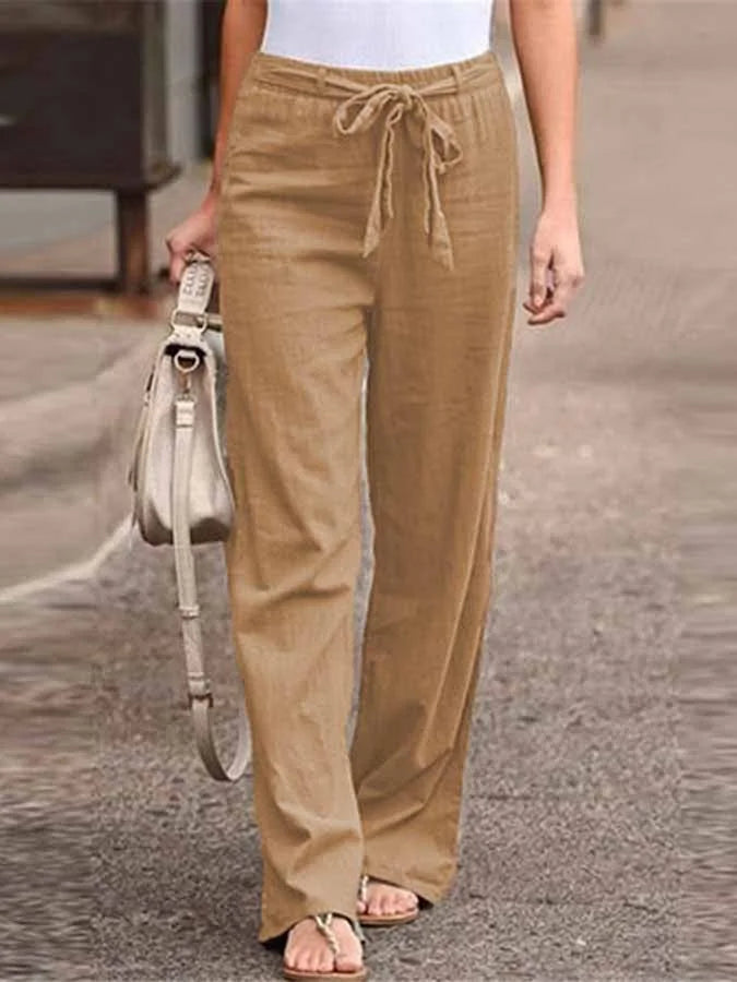 Faylinn | Dames Linnen Broek – Casual Losse Broek met Elastische Taille en Relaxte Fit