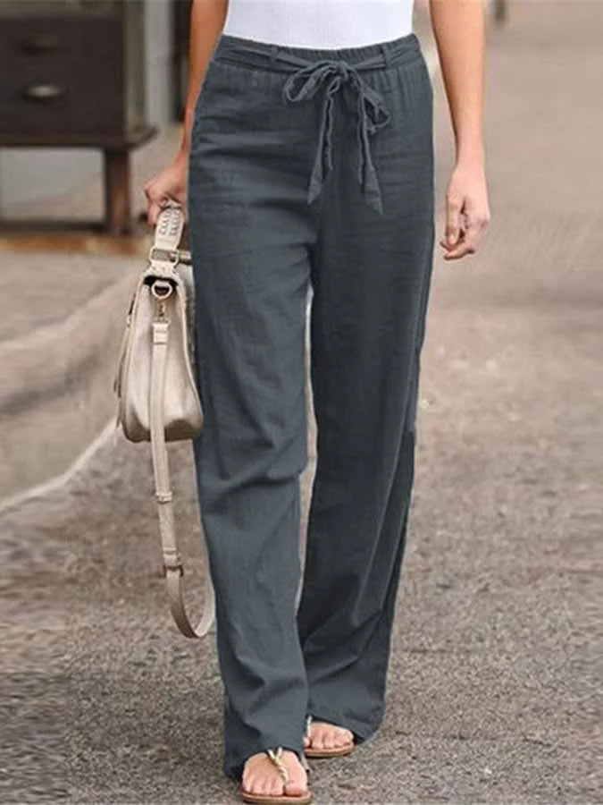 Faylinn | Dames Linnen Broek – Casual Losse Broek met Elastische Taille en Relaxte Fit