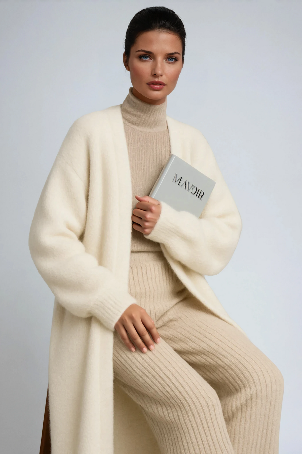 Dulcie | Lang Oversized Damesvest in Gebreide Stijl met Open Voorkant