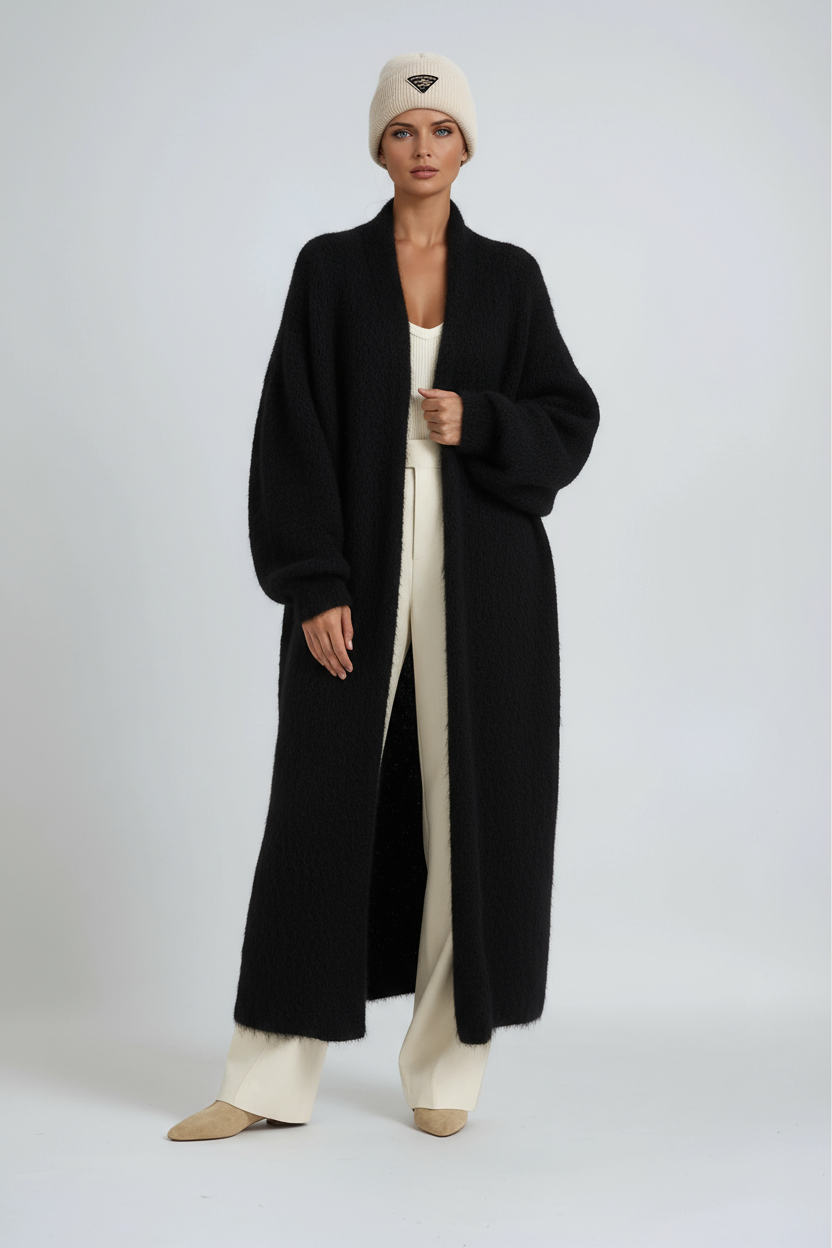 Dulcie | Lang Oversized Damesvest in Gebreide Stijl met Open Voorkant