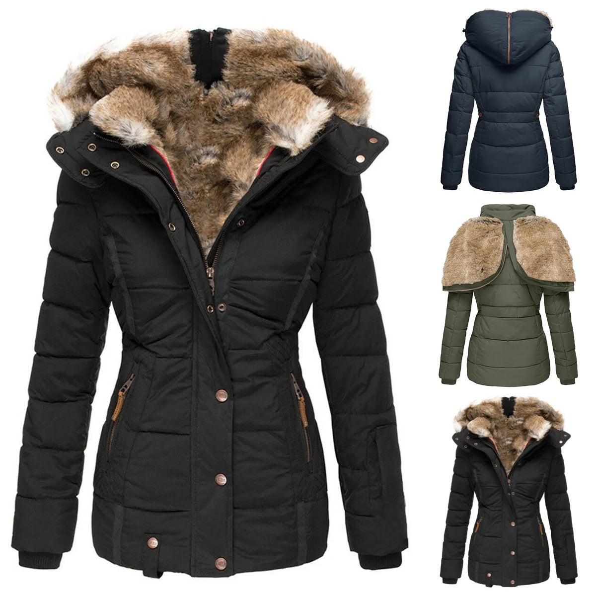 Betsie | Luxe Dames Winterjas met Capuchon – Warm Gevoerd en Bontgevoerde Jas