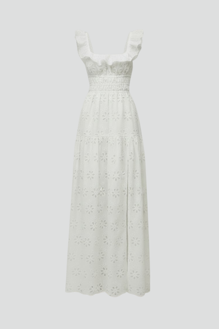Briellea | Dames maxi-jurk – maxi-jurk met vierkante hals en ruchesbandjes