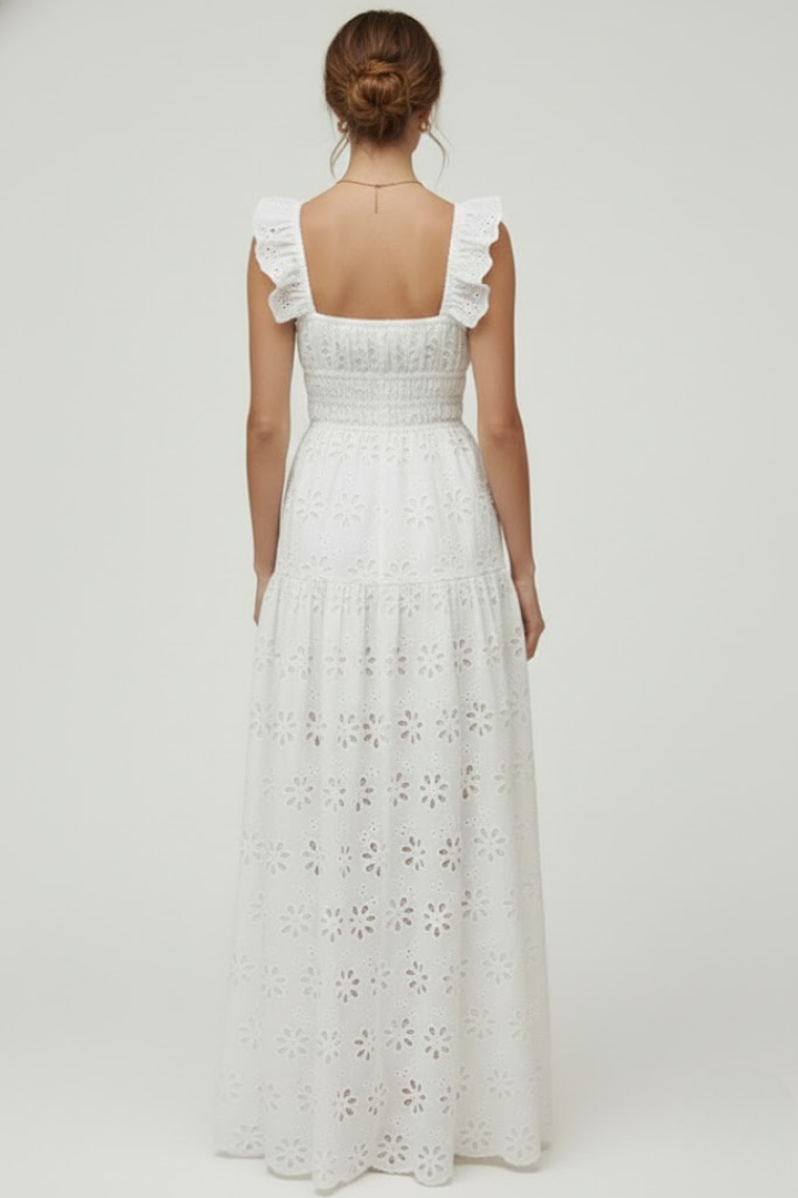 Briellea | Dames maxi-jurk – maxi-jurk met vierkante hals en ruchesbandjes