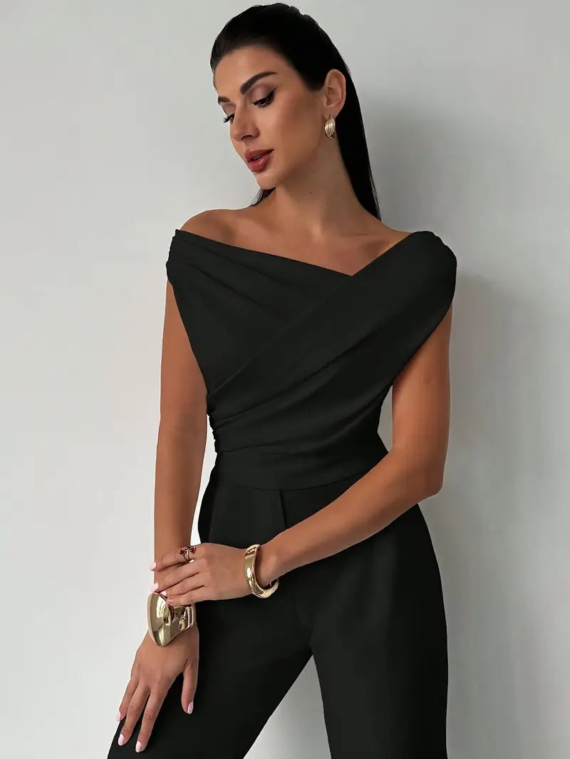 Melody | Dames Elegante Top met Gedrapeerde Schouders – Chique Vloeiende Feminine Blouse