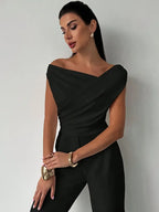 Melody | Dames Elegante Top met Gedrapeerde Schouders – Chique Vloeiende Feminine Blouse