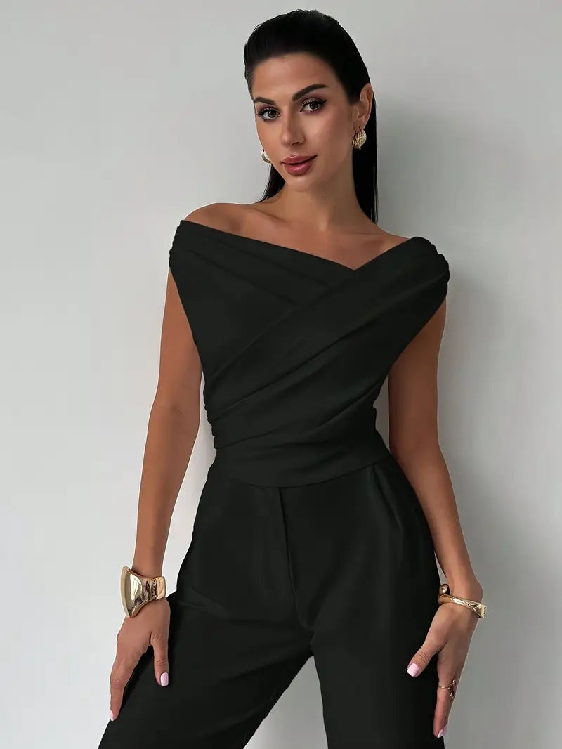 Melody | Dames Elegante Top met Gedrapeerde Schouders – Chique Vloeiende Feminine Blouse