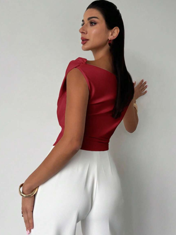 Melody | Dames Elegante Top met Gedrapeerde Schouders – Chique Vloeiende Feminine Blouse