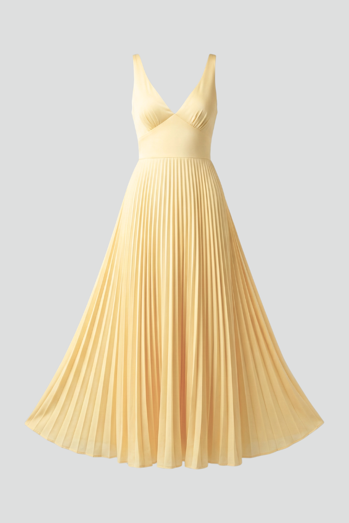Olana | Women geplooide maxi-jurk – mouwloze V-hals formele avondjurk