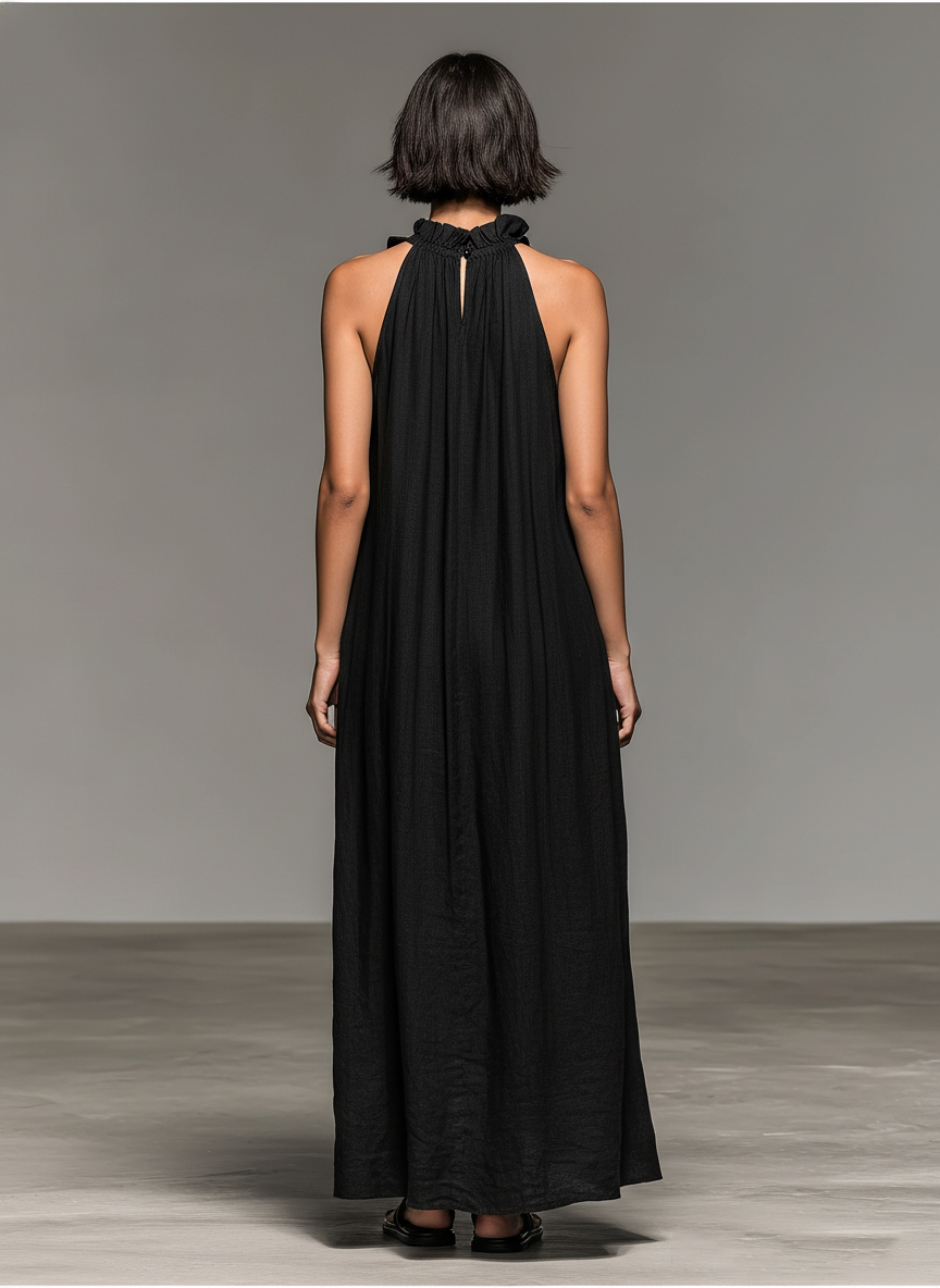 Elliott | Mouwloze maxi-jurk van linnenmix voor dames – Casual, soepel vallende jurk