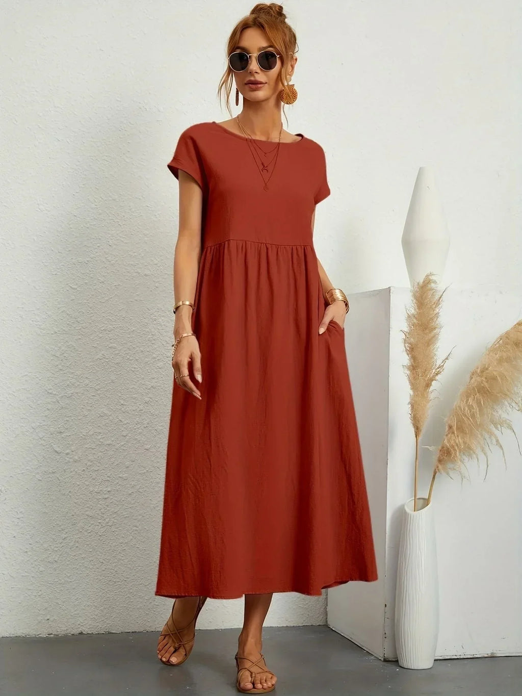 Alexa | Losvallende Maxi-Jurk voor Dames – Elegante Casual Jurk met Ronde Hals