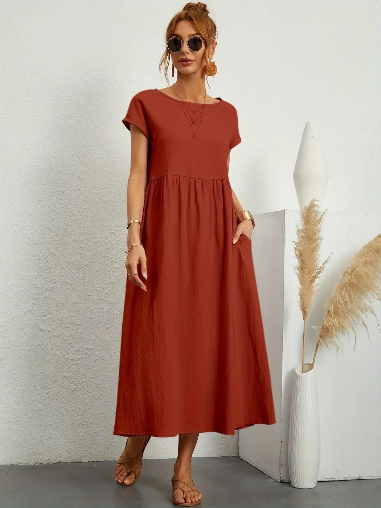 Alexa | Losvallende Maxi-Jurk voor Dames – Elegante Casual Jurk met Ronde Hals
