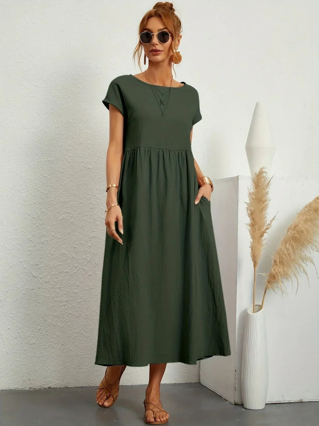 Alexa | Losvallende Maxi-Jurk voor Dames – Elegante Casual Jurk met Ronde Hals