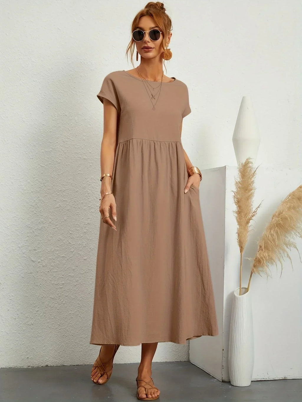Alexa | Losvallende Maxi-Jurk voor Dames – Elegante Casual Jurk met Ronde Hals