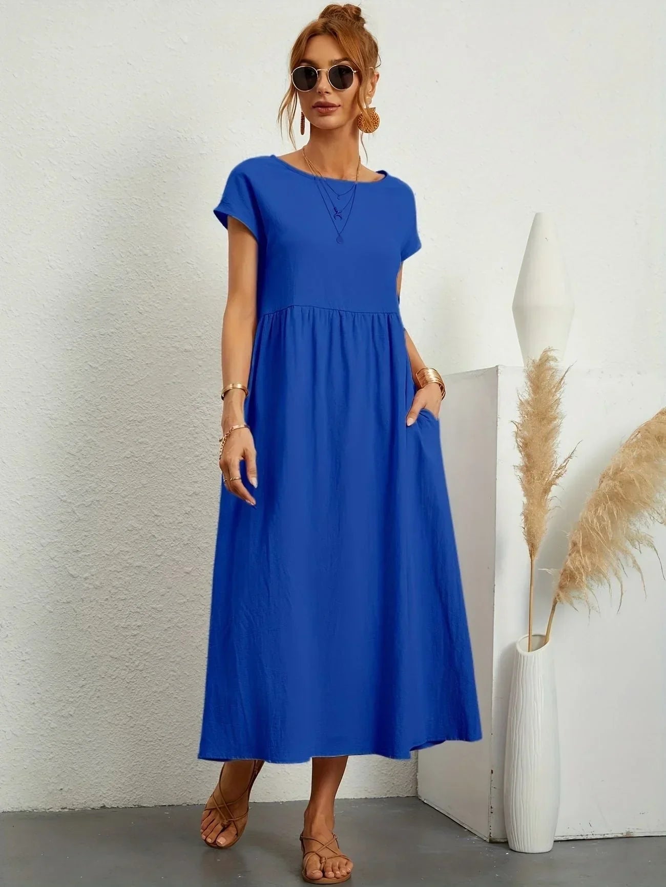 Alexa | Losvallende Maxi-Jurk voor Dames – Elegante Casual Jurk met Ronde Hals