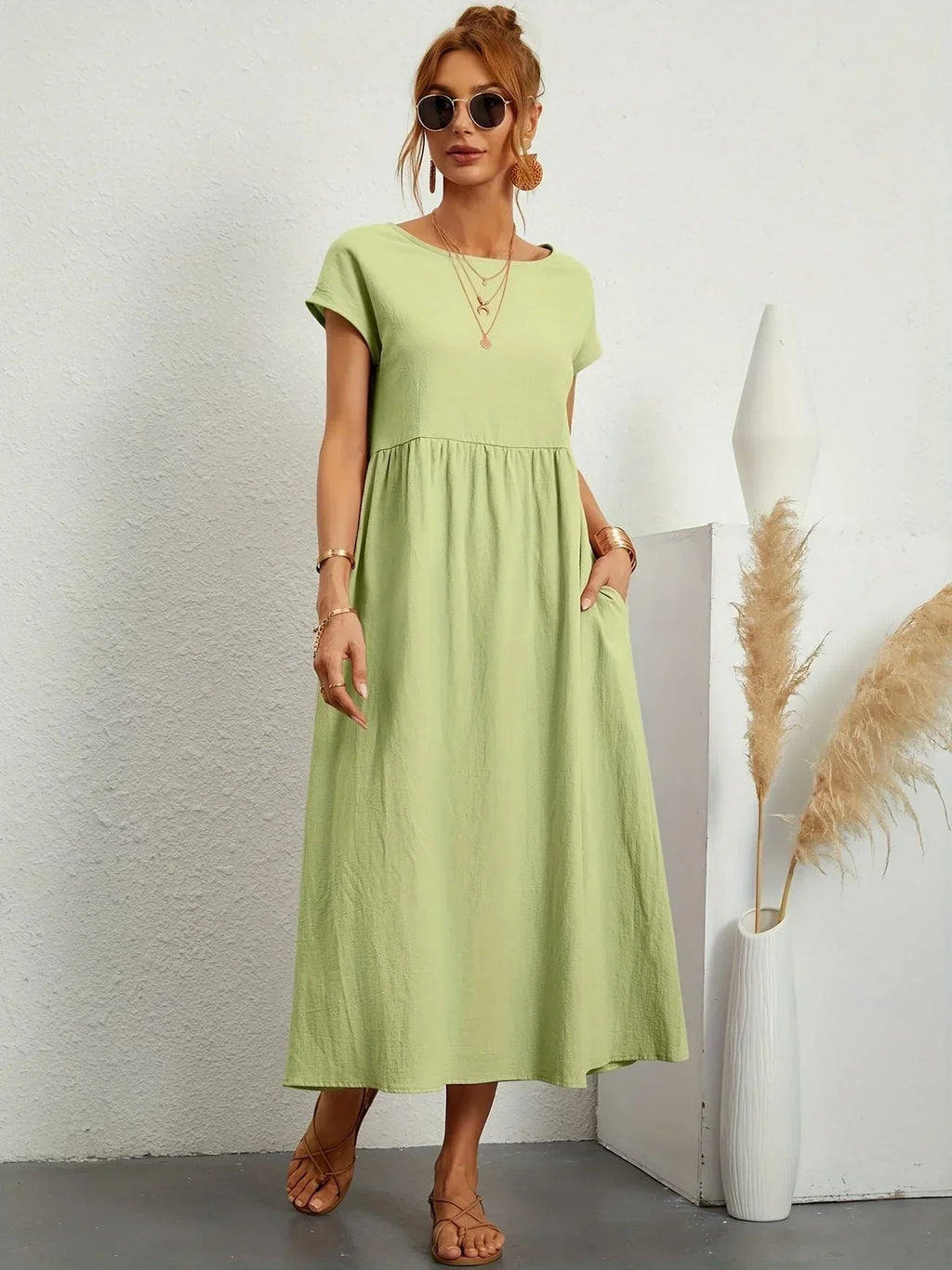 Alexa | Losvallende Maxi-Jurk voor Dames – Elegante Casual Jurk met Ronde Hals