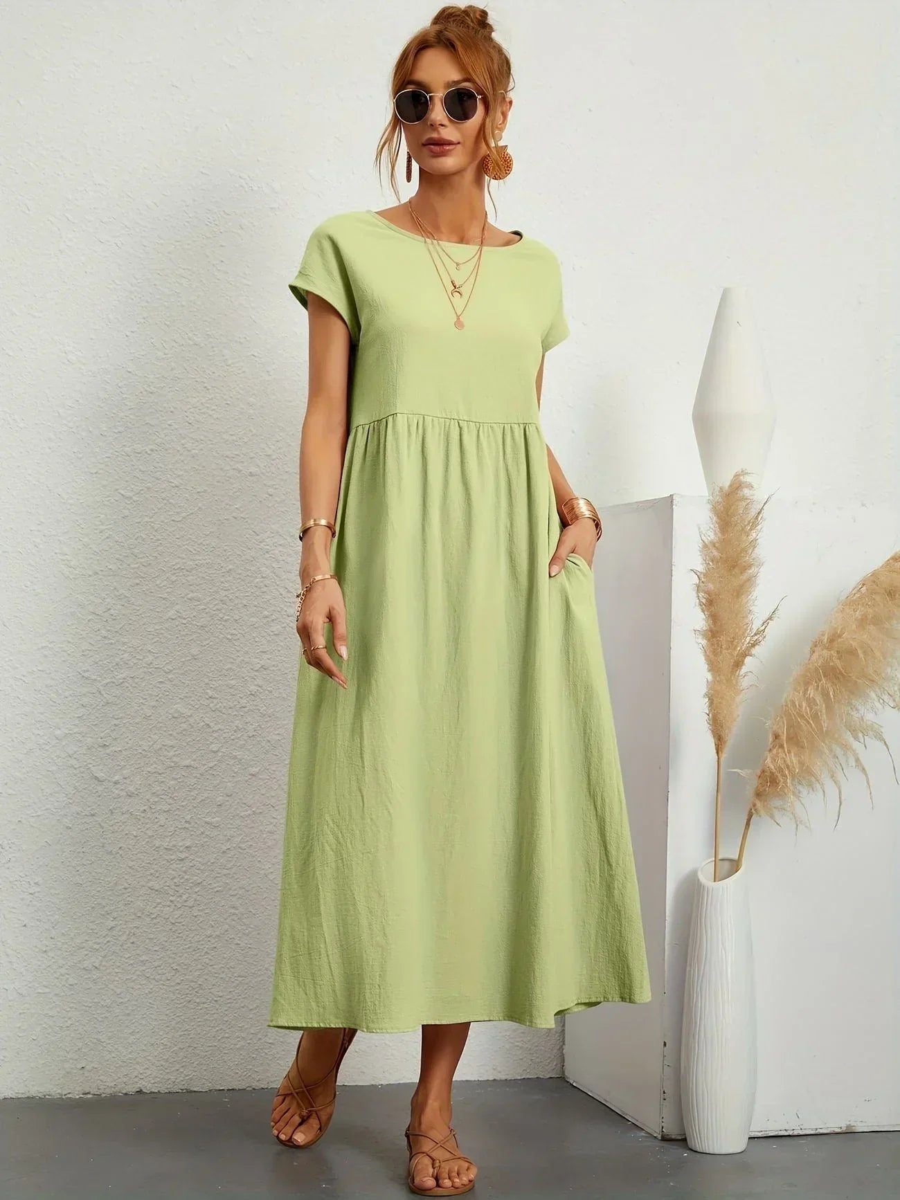 Alexa | Losvallende Maxi-Jurk voor Dames – Elegante Casual Jurk met Ronde Hals