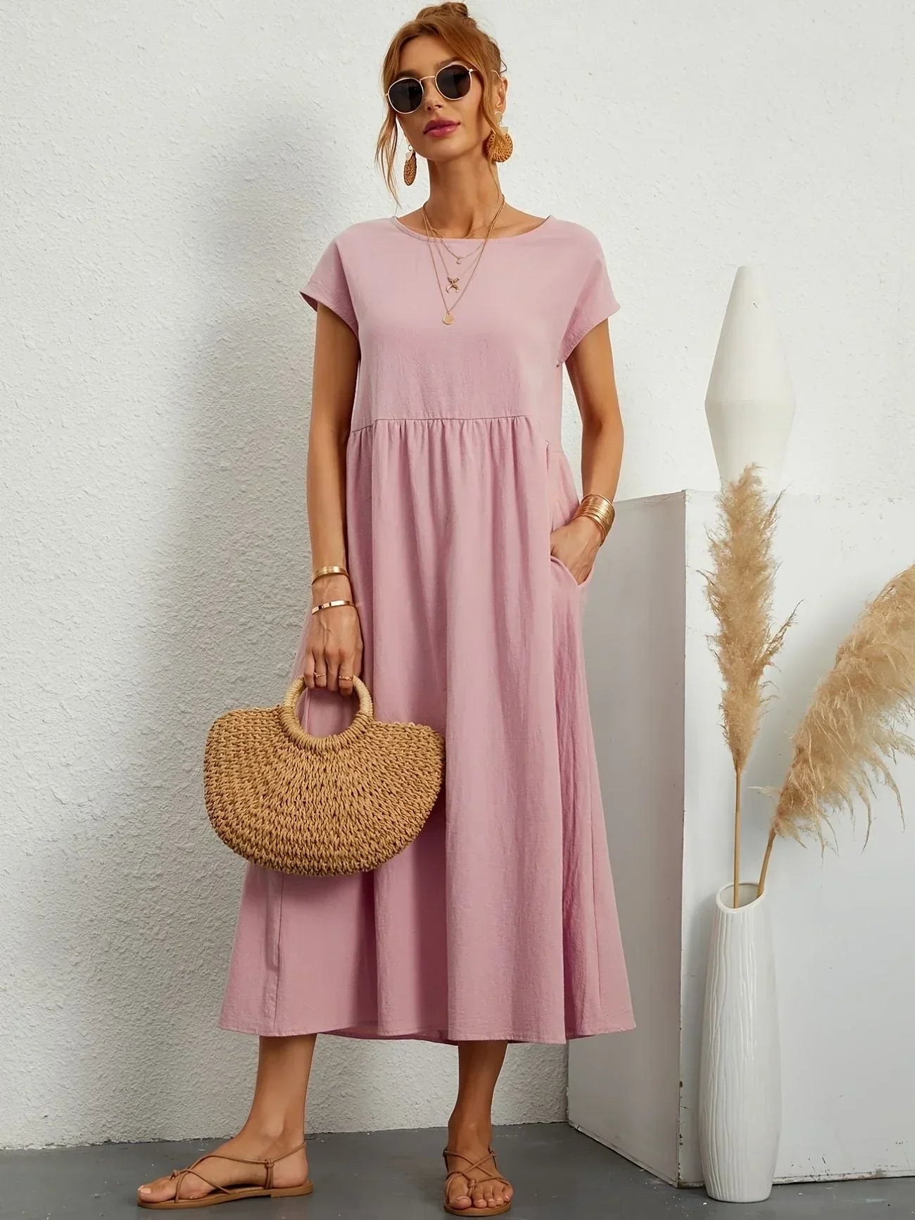 Alexa | Losvallende Maxi-Jurk voor Dames – Elegante Casual Jurk met Ronde Hals