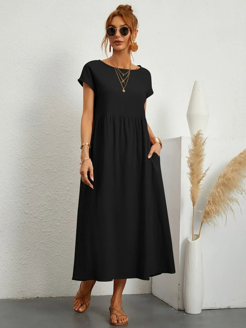 Alexa | Losvallende Maxi-Jurk voor Dames – Elegante Casual Jurk met Ronde Hals