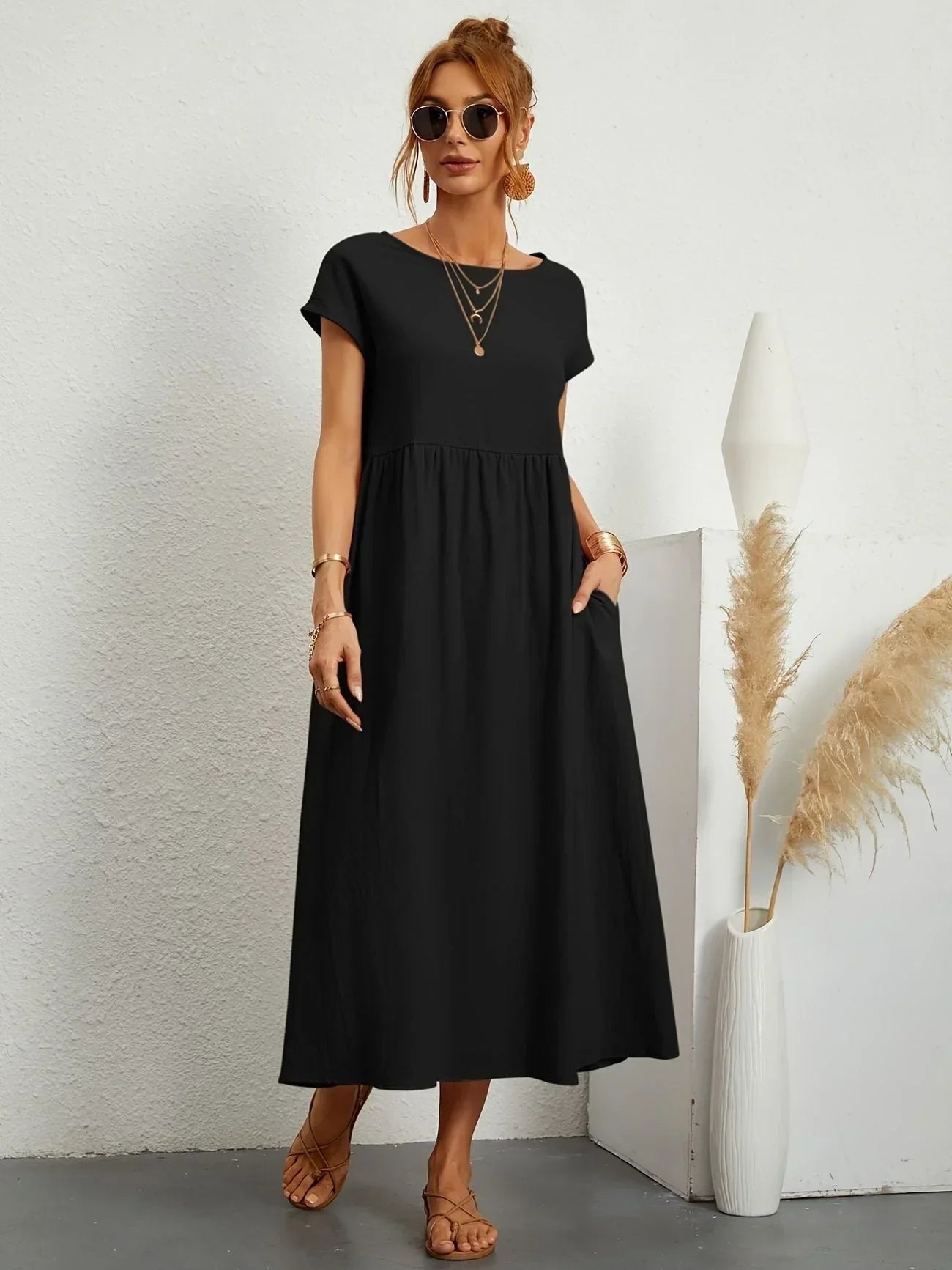 Alexa | Losvallende Maxi-Jurk voor Dames – Elegante Casual Jurk met Ronde Hals