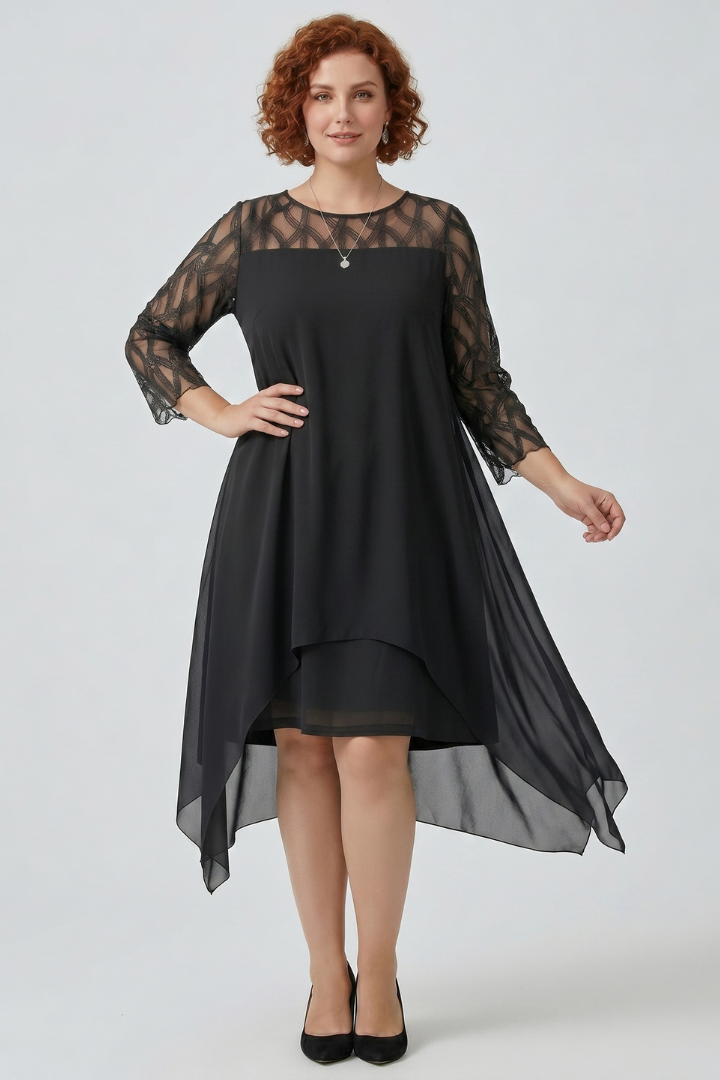 Zynera | Dames A-lijn midi-jurk met kanten mouwen – elegante cocktailjurk voor feestjes