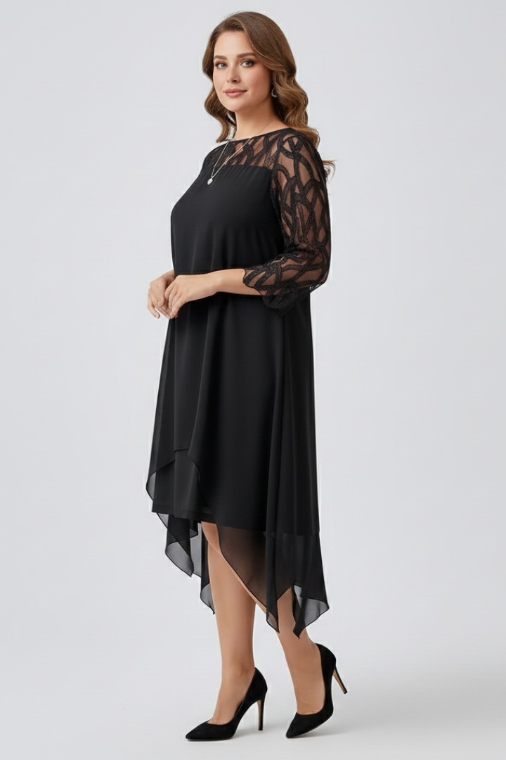 Zynera | Dames A-lijn midi-jurk met kanten mouwen – elegante cocktailjurk voor feestjes