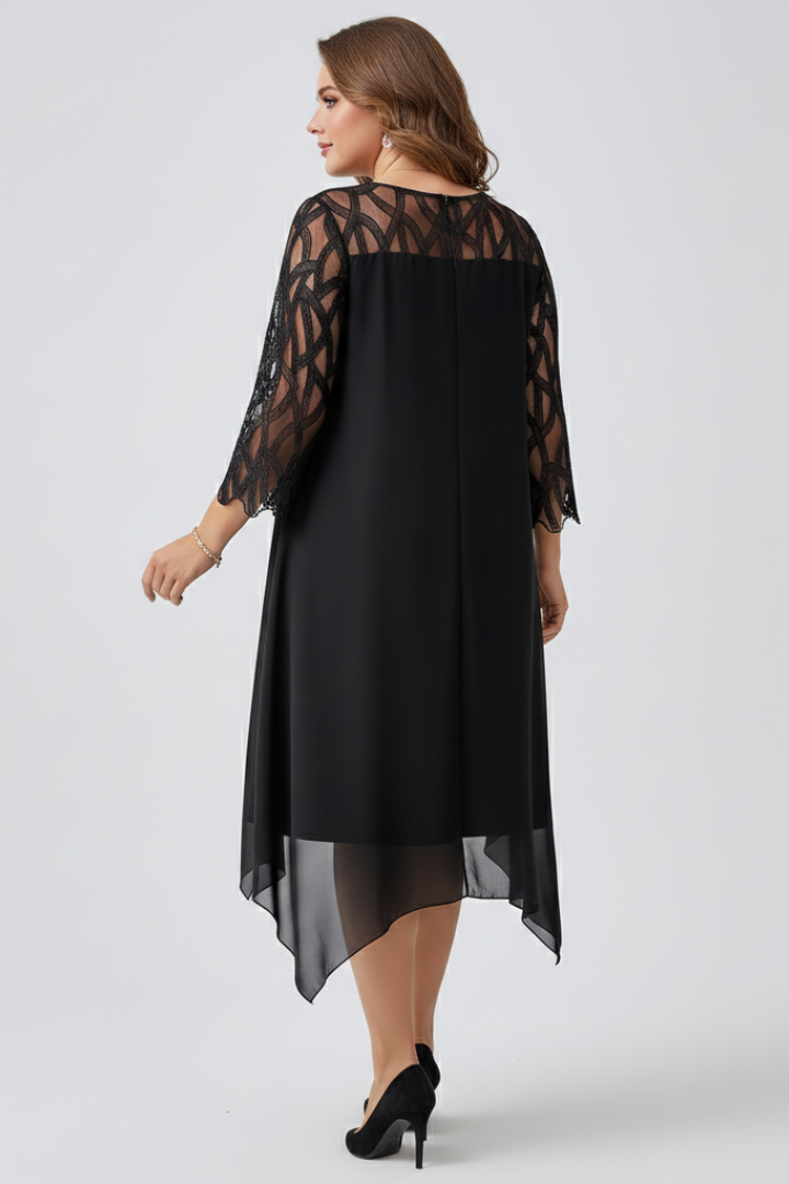 Zynera | Dames A-lijn midi-jurk met kanten mouwen – elegante cocktailjurk voor feestjes