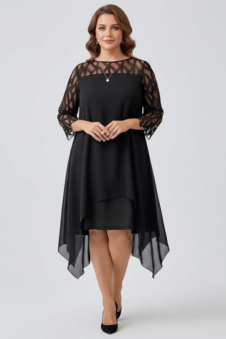 Zynera | Dames A-lijn midi-jurk met kanten mouwen – elegante cocktailjurk voor feestjes