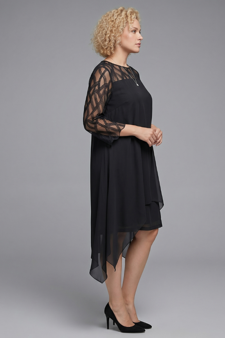 Zynera | Dames A-lijn midi-jurk met kanten mouwen – elegante cocktailjurk voor feestjes