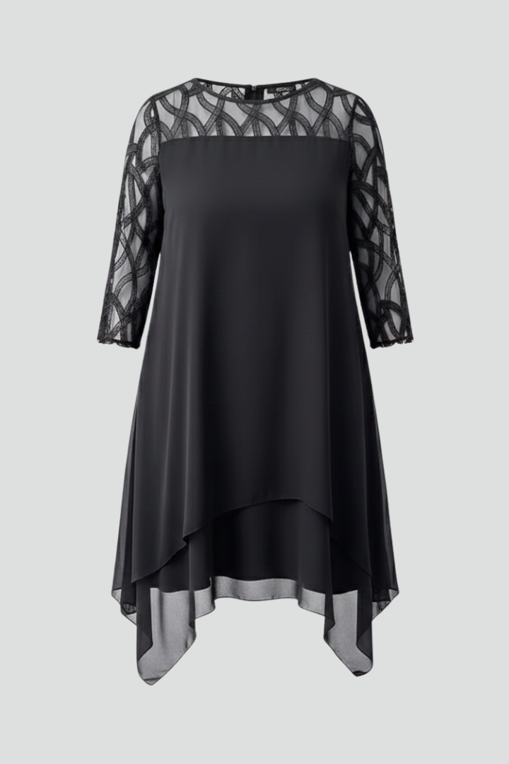 Zynera | Dames A-lijn midi-jurk met kanten mouwen – elegante cocktailjurk voor feestjes