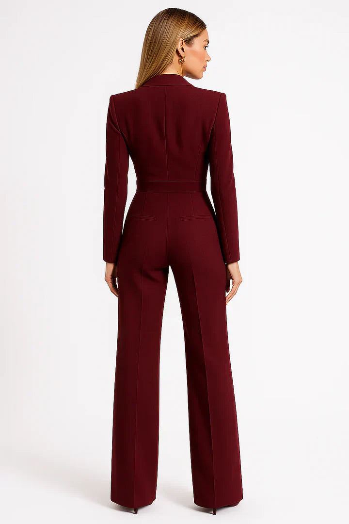 Luxe blazer jumpsuit dames – elegante V-hals jumpsuit met wide-leg pasvorm - Vittoria