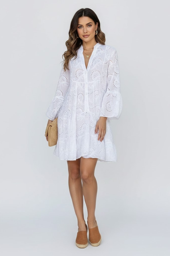 Virelle | Dames transparante mini-jurk met broderie anglaise borduursel
