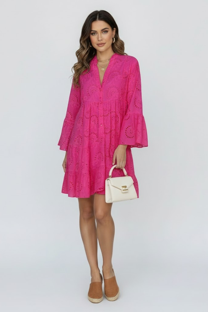 Virelle | Dames transparante mini-jurk met broderie anglaise borduursel