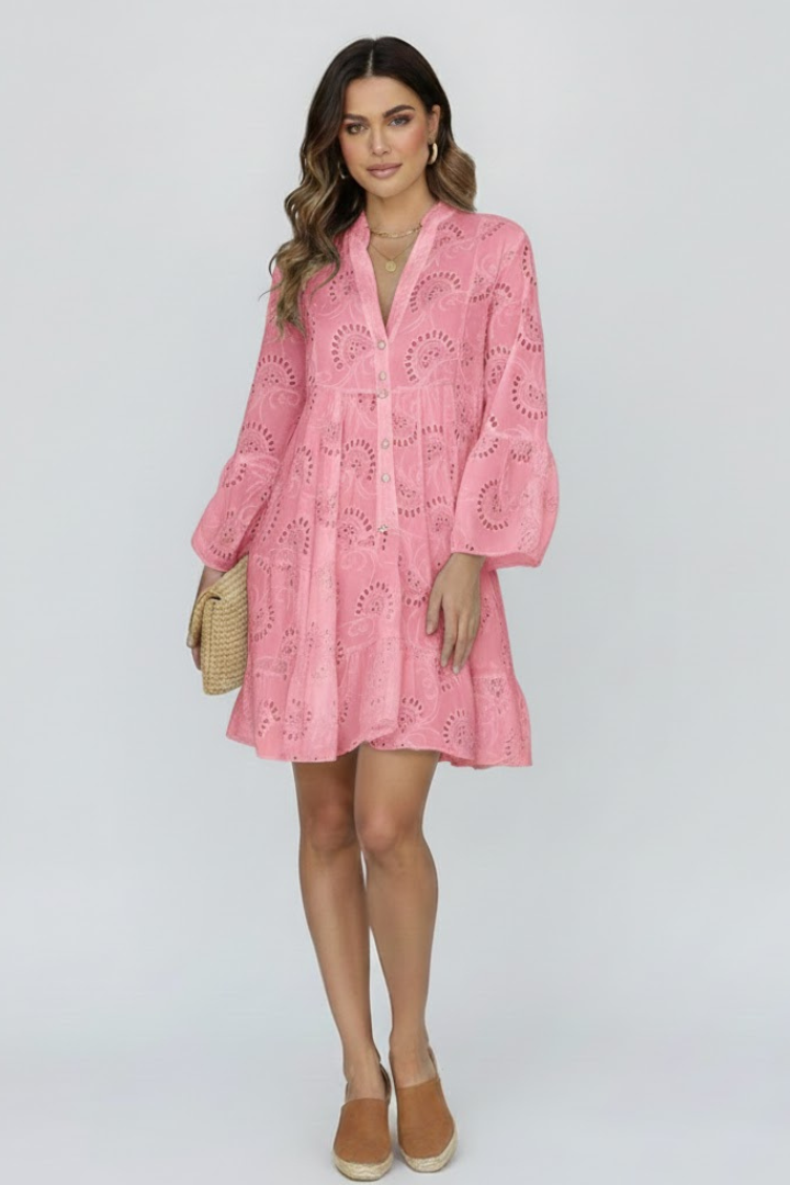 Virelle | Dames transparante mini-jurk met broderie anglaise borduursel