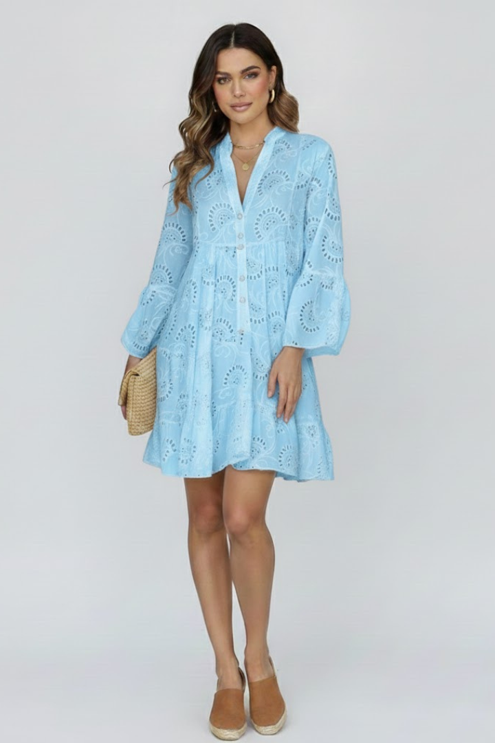 Virelle | Dames transparante mini-jurk met broderie anglaise borduursel