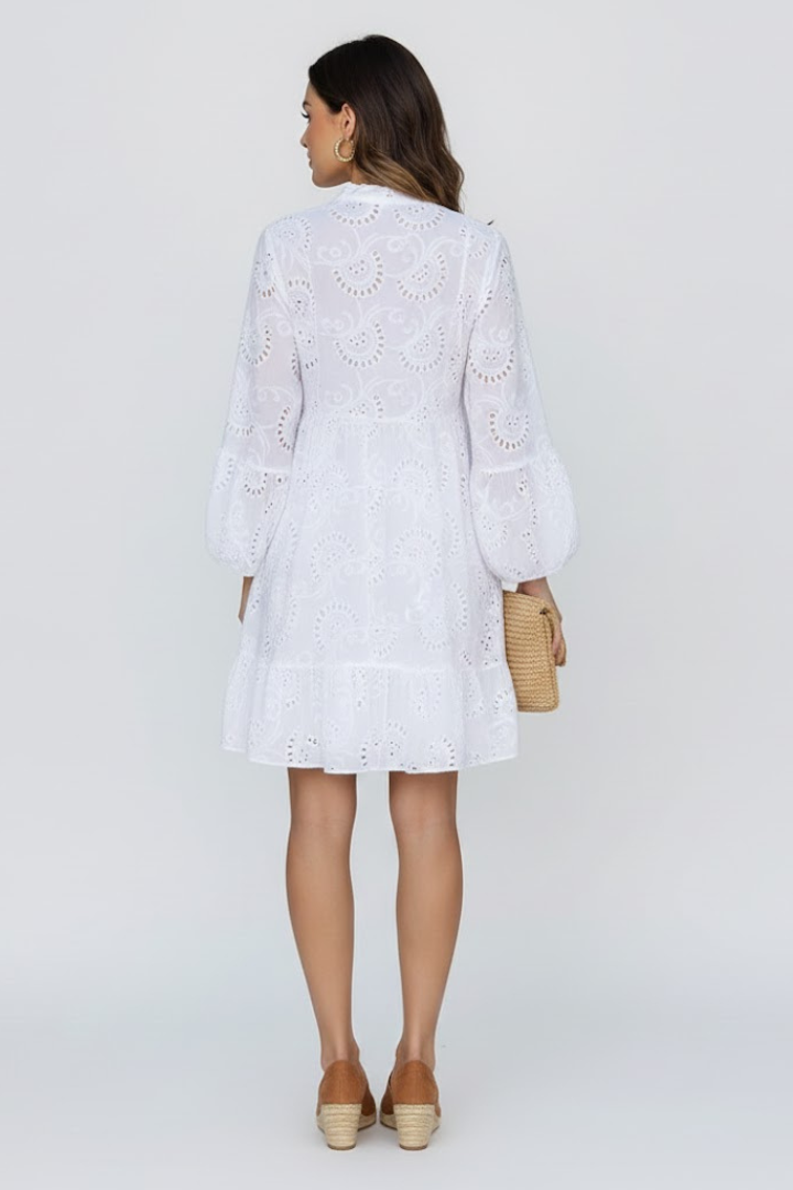 Virelle | Dames transparante mini-jurk met broderie anglaise borduursel