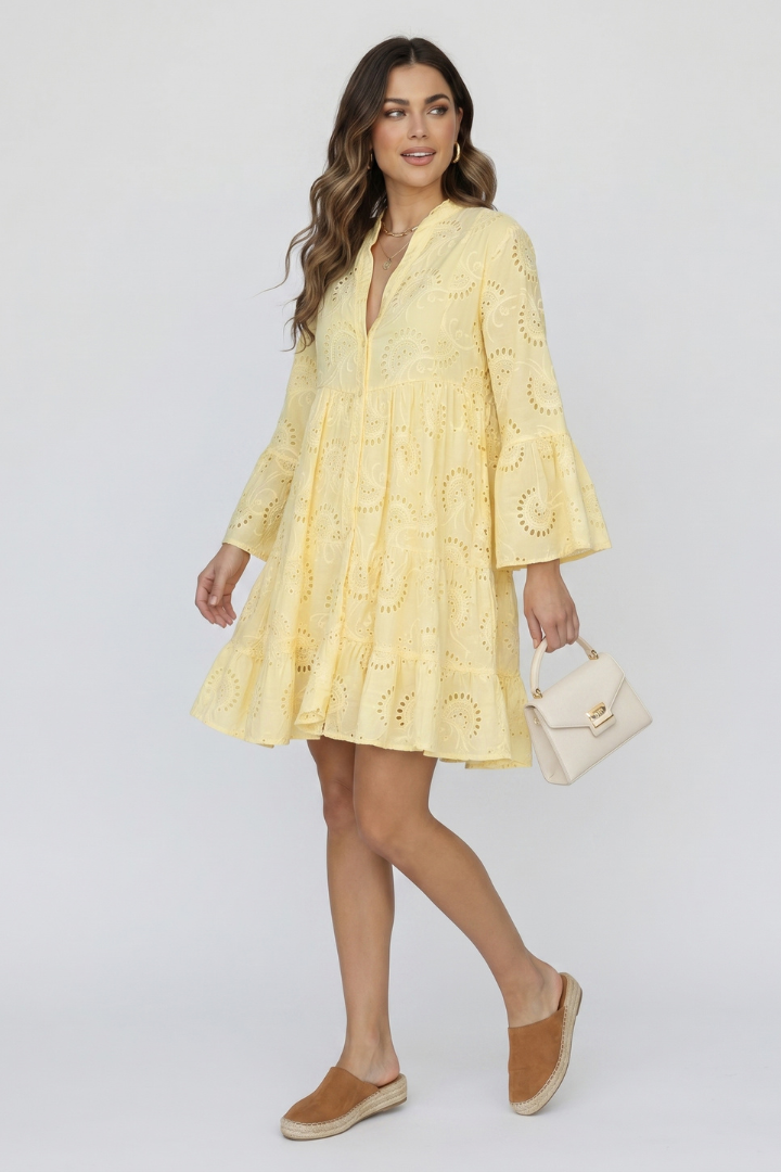 Virelle | Dames transparante mini-jurk met broderie anglaise borduursel