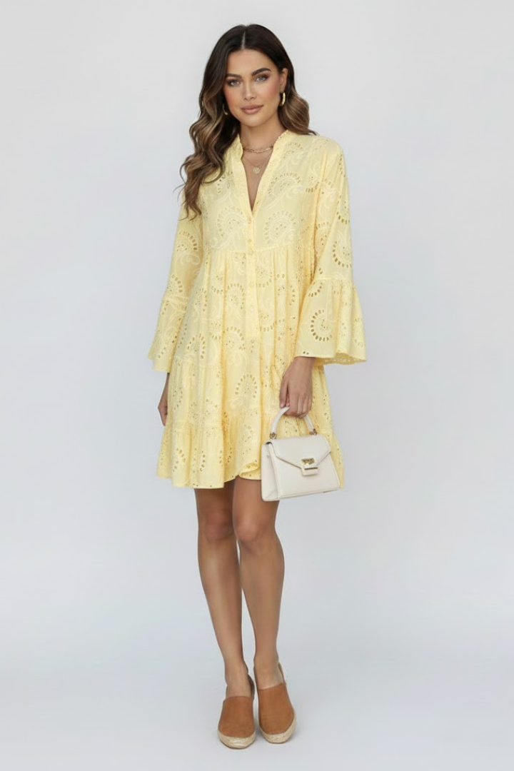 Virelle | Dames transparante mini-jurk met broderie anglaise borduursel
