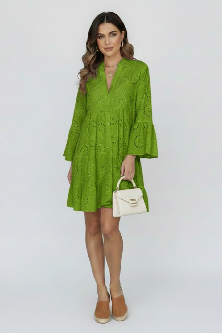 Virelle | Dames transparante mini-jurk met broderie anglaise borduursel