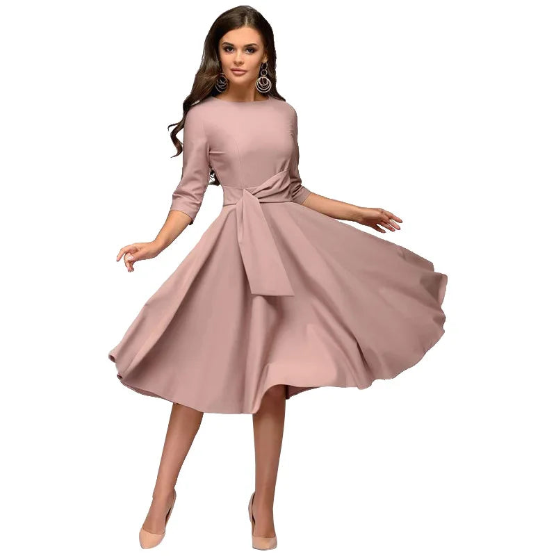 Teyra | Soepelvallende midijurk voor dames – Elegante zomeroutfit met tailleband
