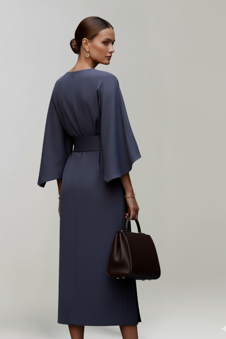 Jalyssa | Dames Midi Jurk – Tailleband, Wijde Mouwen en Losvallende Pasvorm