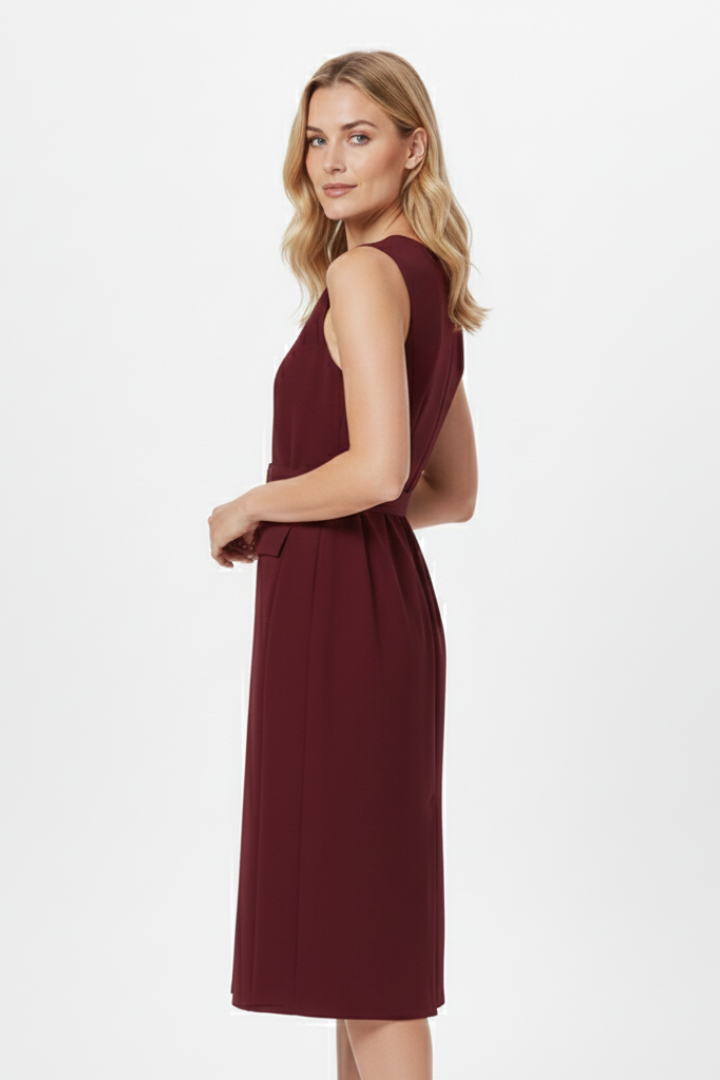 Nerissa | Dames mouwloze midi-jurk – knoopsluiting aan de voorkant, ceintuur in de taille