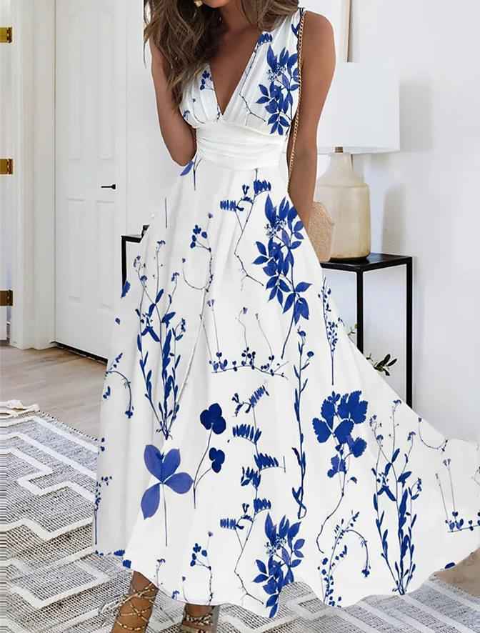 Isha | Dames bloemen maxi-jurk – elegante lange zomerjurk, zwierige boho-print zomerjurk