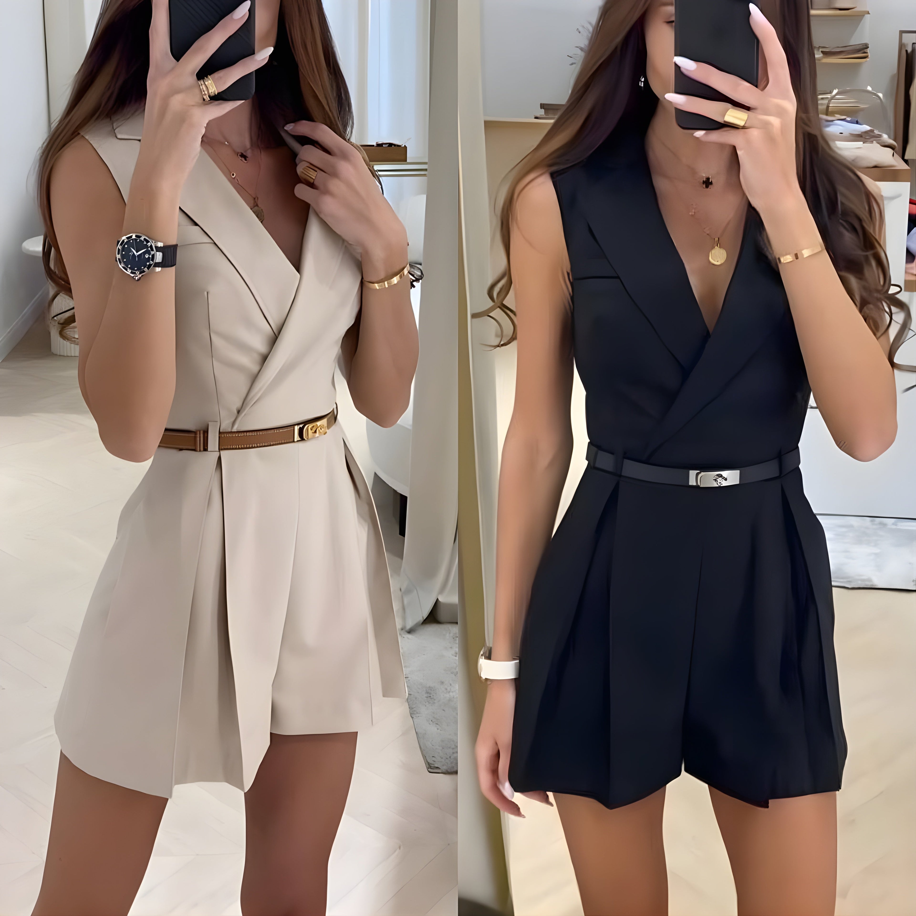 Lyric | Mouwloze Blazer Jumpsuit voor Dames – Getailleerde Korte Jumpsuit met Riem