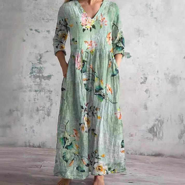 Hartley | Dames Elegante Bloemenjurk – Casual Midi Jurk met Lange Mouwen