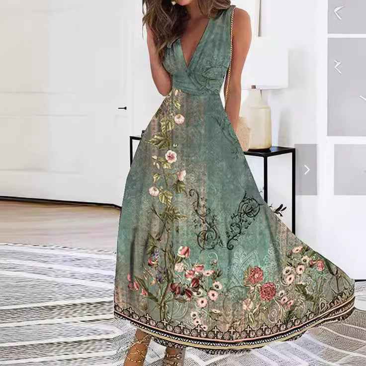 Isha | Dames bloemen maxi-jurk – elegante lange zomerjurk, zwierige boho-print zomerjurk