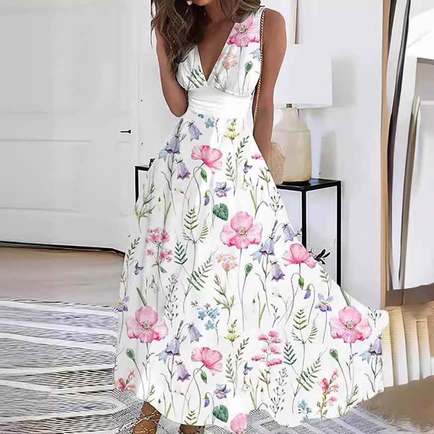 Isha | Dames bloemen maxi-jurk – elegante lange zomerjurk, zwierige boho-print zomerjurk