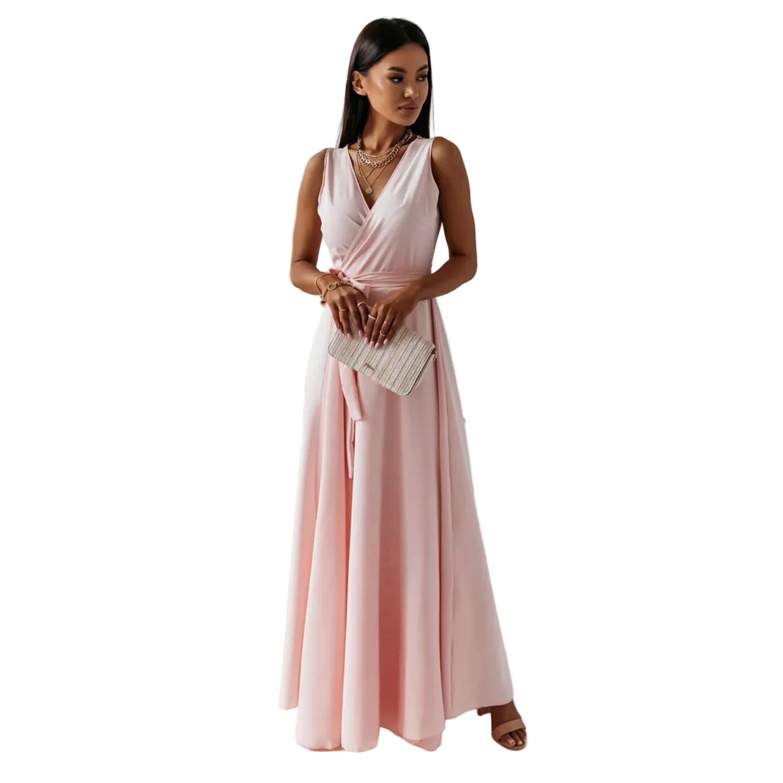 Junia | Maxi-jurk voor dames – Soepelvallende, mouwloze wikkeljurk