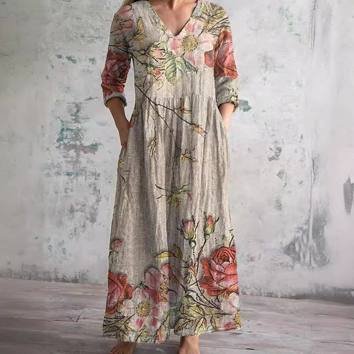 Hartley | Dames Elegante Bloemenjurk – Casual Midi Jurk met Lange Mouwen