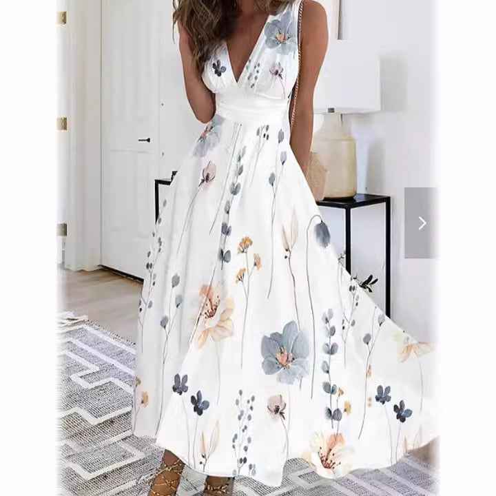 Isha | Dames bloemen maxi-jurk – elegante lange zomerjurk, zwierige boho-print zomerjurk