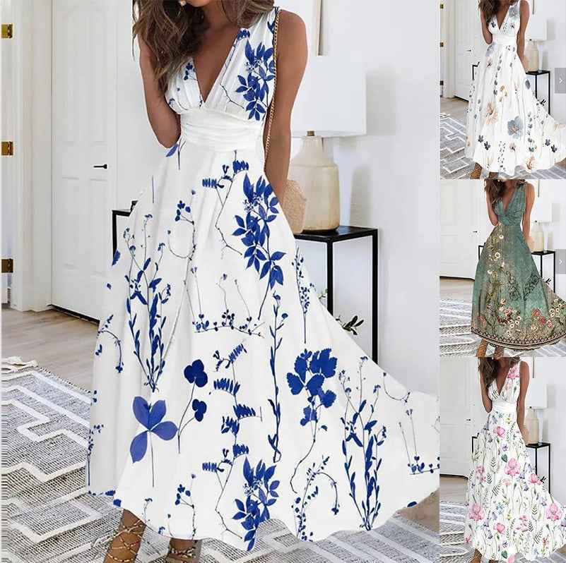 Isha | Dames bloemen maxi-jurk – elegante lange zomerjurk, zwierige boho-print zomerjurk